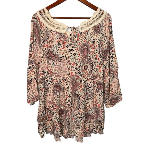 Torrid Babydoll Clip Dot Crinkle Gauze Crochet Neck Top Size 2x - Picture 5 of 16